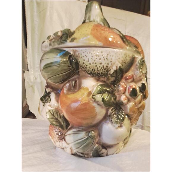 Vintage Lefton's "Fruits of Italy" Biscuit/Cookie Jar with Lid Pears Grapes - Picture 2 of 5